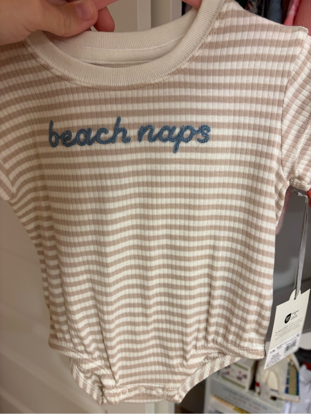 NWT Cloud Island 0-3 Striped Ribbed Baby Onesie in Cream & Blue